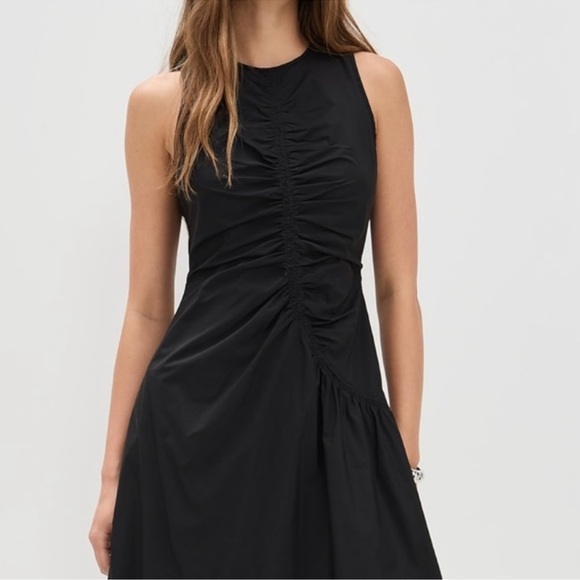 Theory Dresses & Skirts - NWT Theory Asymmetrical Ruched Tank Dress Size 2 Black Chic Classic Quiet Luxury